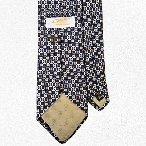 90s Vintage Dion Black Brown Geometric Elegant Luxury Italian Silk Neck Tie - Picture 6 of 7